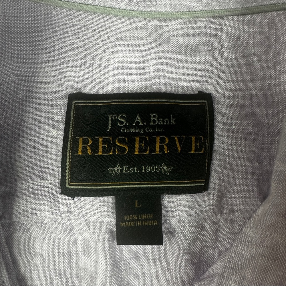 Jos A Bank Reserve Size L 100% LINEN - Lilac Long Sleeve Button Up - (341)